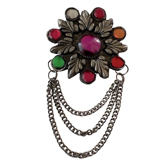 Jewelry - Vintage Colorful Flower Chain Brooch Pin